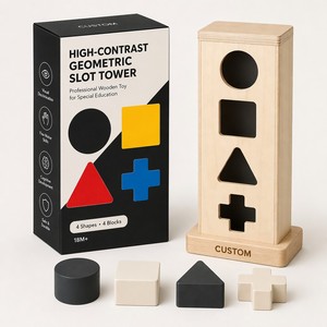 Tour de tri de formes Montessori en bois à contraste élevé personnalisée, jouet de discrimination visuelle, éducation spéciale, thérapie autisme, coloré - Product Image 3