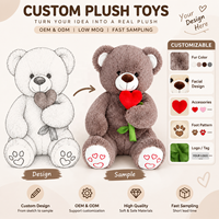 Ours en peluche personnalisé avec cœur épanoui, animaux en peluche pour cadeau d'anniversaire et compagnon romantique