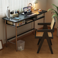 Bureau d'ordinateur en bois massif étroit avec cadre en acier inoxydable et étagère de rangement pour petits espaces - Vente en gros