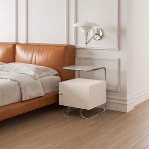 Minimalist Nightstand White Metal Top <b>Storage</b> Cabinet Bedroom <b>Side</b> <b>Table</b> - Product Image 1