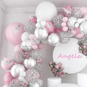 Conjunto de globos de plata metalizada para decoración de fiestas, globo blanco, pegatina de mariposa, globo de lentejuelas, fiesta de cumpleaños, para novia