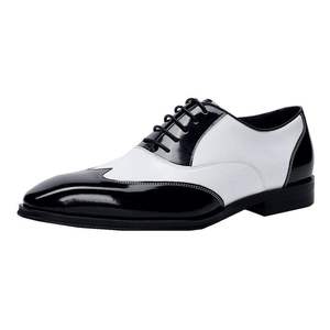 Chaussures habillées pour costumes, chaussures de soirée, chaussures pour hommes, chaussures en cuir véritable noir et blanc rétro, chaussures habillées en cuir brillant - Product Image 6