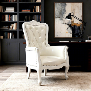 Rắn gỗ giọng ghế cánh tay với vải trắng phong cách giải trí cho khách sạn phòng khách-bán buôn đồ nội thất - Product Image 1