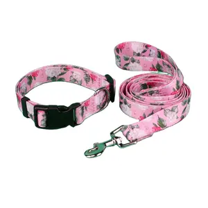 2023 Hot Selling Huisdier Hond Riem Gepersonaliseerde Custom Ontwerp Sublimatie Bedrukt Nylon Hondenriem En Kraag Set