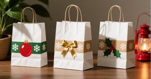 Bolsa de Papel Kraft Portátil con Asa Larga, Bolsa de Regalo Navideña, Bolsa Blanca Popular con Impresión de Elementos Navideños - Product Image 5