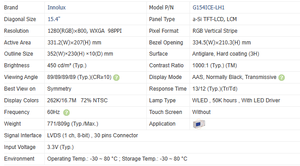 Nouveaux modules LCD industriels Innolux de 15,4 pouces, 1280*800, luminosité de 450 nits, écran TFT pour usage industriel - Product Image 2