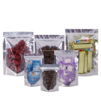 En stock et sur mesure, sachets refermables en mylar avec fermeture éclair, face avant transparente, dos argenté, doré ou or, pour l'emballage alimentaire
