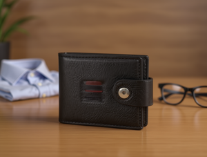 Portafoglio da uomo in vera pelle con chiusura a bottone singolo, stile minimalista, confezione regalo - Product Image 2