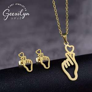 यूरोपीय अमेरिकी पंक मिश्र धातु तीन-टुकड़ा हार और इयररिंग सेट यूनिसेक्स ट्रेंडी चिकनी ज्यामितीय डिजाइन चीन में बनाया गया - Product Image 1