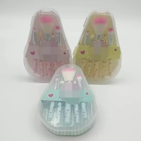 Ensemble de 5 pinceaux de maquillage pour les lèvres et les yeux, en poils naturels, avec manche en plastique, format voyage, style estompeur, forme tambour pour les joues