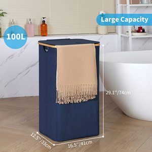 100L Tall <b>Laundry</b> <b>Basket</b> with Bamboo Handles for Clothes and Toys Storage, Freestanding <b>Collapsible</b> <b>Laundry</b> Hamper - Product Image 5