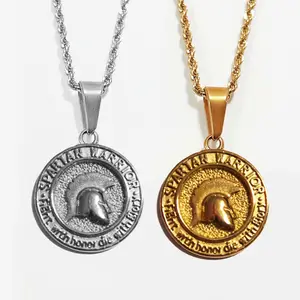 Greece Vintage Gold Ancient Greece Spartan Warrior Pendant Greek Zeus Medal Coin Necklace Men Stainless Steel Jewelry Medusa Pendant