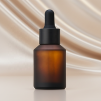 Flacon de sérum compte-gouttes en verre ambré givré de luxe de 30ml 50ML cylindre rond avec épaules inclinées pour crème nettoyante pour le visage