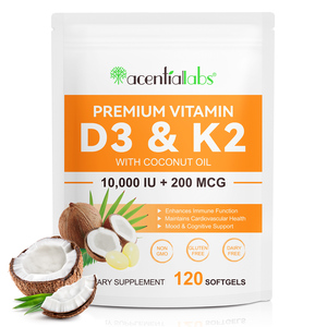 Acentiallabs Premium <span class=keywords><strong>Vitamin</strong></span> <span class=keywords><strong>D3</strong></span> K2 Yumuşak Kapsül Takviyeleri Hindistan Cevizi Yağı İçeren <span class=keywords><strong>Vitamin</strong></span> <span class=keywords><strong>D3</strong></span> ve K2 Yumuşak Kapsüller Bağışıklık Sistemini Destekler - Product Image 1
