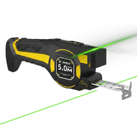 Niveau laser vert rechargeable 2-en-1 à double ligne haute luminosité et ruban à mesurer autobloquant de 5 mètres pour la menuiserie et la construction
