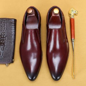 Chaussures habillées pour hommes en cuir véritable, à bout pointu, style Oxford à enfiler, pour mariage, toutes saisons, respirantes, style uni - Product Image 1