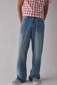 Celana Jeans <span class=keywords><strong>Denim</strong></span> Katun Bernapas Pria, Warna Abu-abu Tua/Tua Muda, Model Boot Cut Vintage, Kancing, Pinggang Rendah Miring, Musim Panas, Musim Dingin, Musim Gugur - Product Image 3