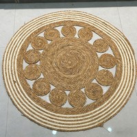 Tapis d'intérieur en jacinthe d'eau naturelle tissé à la main, à poils moyens, avec support en jute, motif rayé bicolore à points creux, style bohème
