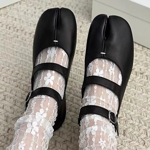 2026 New Women Ultra Soft Sheepskin <b>Split</b> <b>Toe</b> Flat <b>Shoes</b> Genuine Leather One-Strap Hollow Out Casual Flats - Product Image 2