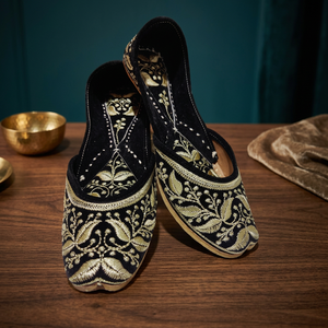 BS INTERNATIONAL Indian Traditional Walking Style Fashion Trend Girls' Genuine Leather Shoes Black Fancy Embroidery Comfortable - Product Image 1