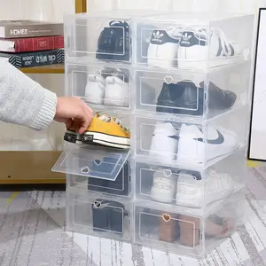 Contenedores de zapatos transparentes, caja de almacenamiento de plástico apilable, con tapas, muestra gratis