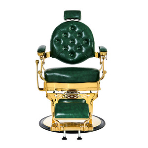 Sillón de Barbería Retro con Marco Metálico Dorado, Reclinable Hidráulico, con Reposacabezas Desmontable y Reposapiés <span class=keywords><strong>Doble</strong></span> para Afeitar la Barba - Product Image 1