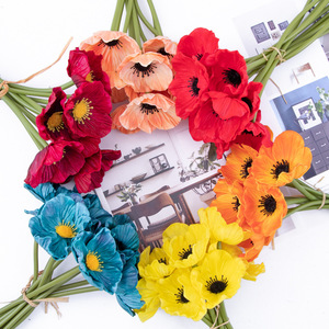 Fleur artificielle de pavot à tige unique en PU, bouquet de pavot de maïs, décoration de mariage, accessoire de photographie pour restaurant, fleurs artificielles - Product Image 1