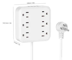 Power Strip with 4 USB Ports, 5 ft Extension Cord Flat Plug with 6 Outlets, Indoor Desk Charging Station Extension Socket