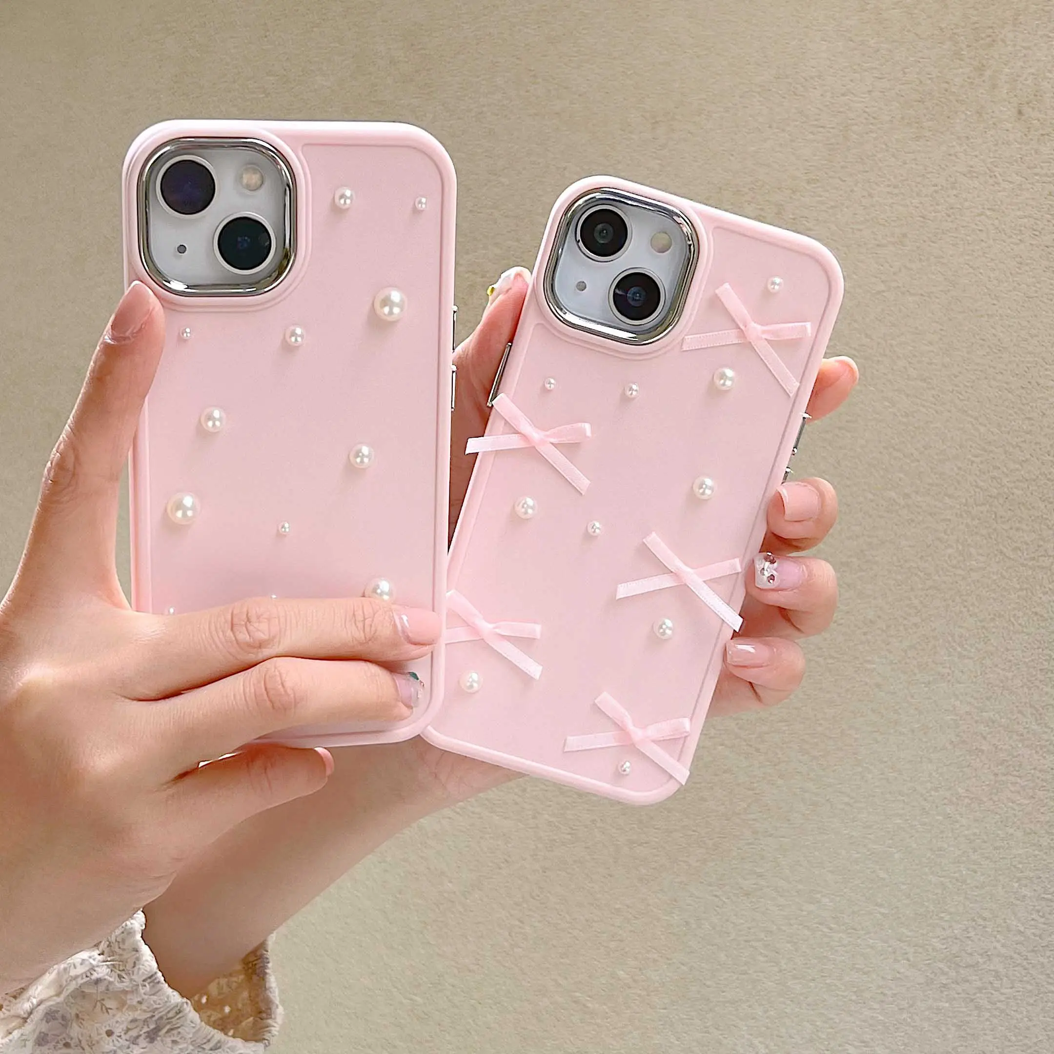 เคสโทรศัพท์แบบผูกโบว์ประดับมุก3D สำหรับ iPhone 13Pro 14PROMAX 11 12 13 14 PRO MAX 15 15Pro XR 7 8 PLUS 14Pro 13PROMAX ฝาครอบแบบนิ่ม