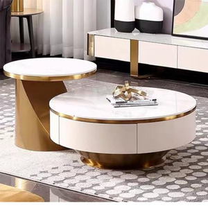 Bộ bàn trà và kệ tivi sang trọng mạ vàng, mặt đá cẩm thạch, phong cách Bắc Âu hiện đại, cao cấp - Product Image 1