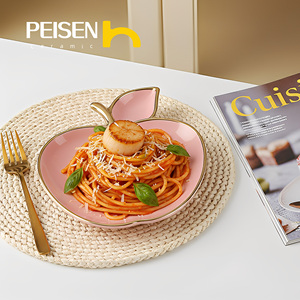 Ý Tưởng Sản Phẩm Mới Phong Cách Bắc Âu Ánh Sáng Sang Trọng Màu Xanh Lá Cây Sứ Tấm Bộ Đồ Ăn Màu Hồng Vàng Cạnh Tấm Gốm <span class=keywords><strong>Apple</strong></span> <span class=keywords><strong>Shape</strong></span> Tấm - Product Image 4