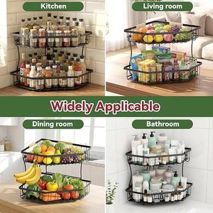 Double Layer Corner Fruit Basket Black Standing Type Durable Kitchen Vegetable <b>Storage</b> Shelf - Product Image 3