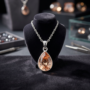 Collier pendentif goutte d'eau en Morganite plaqué argent 925 Ha Gems pour femmes et hommes, bijoux d'anniversaire - Product Image 2
