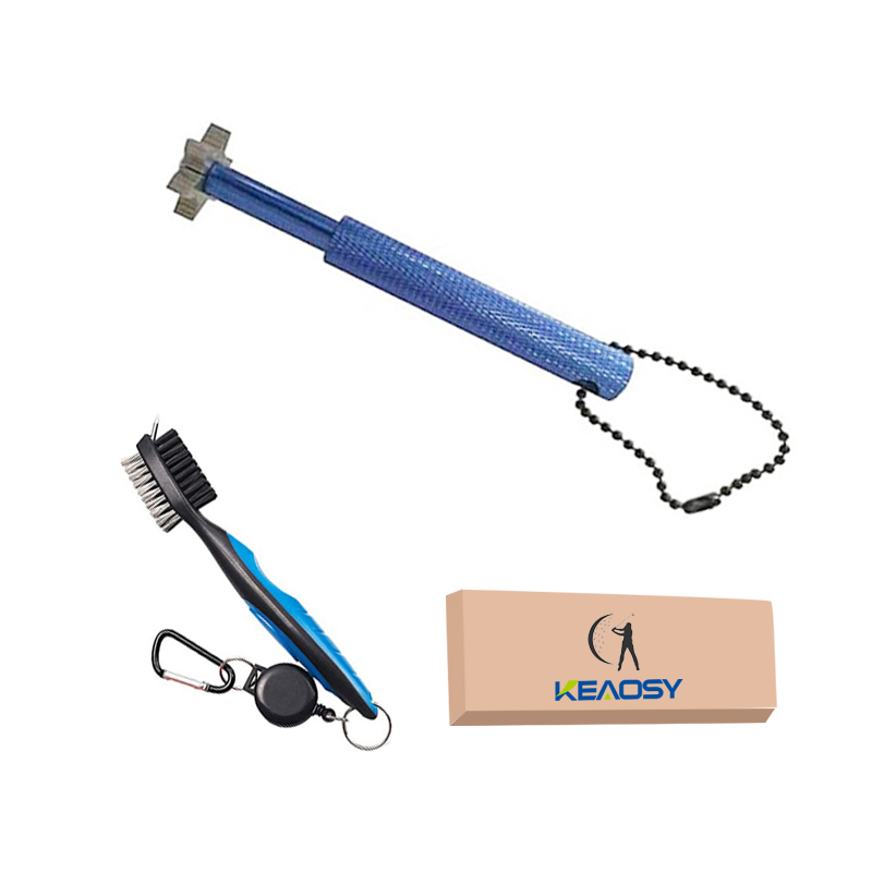 Hot selling 2pcs in one kit golf club cleaning brush perfect kit with 6 Heads Golf Club Grooving Sharpener in golf course