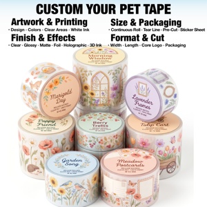 เทปใส PET ลายดอกไม้สำหรับตกแต่งสวน แบบม้วน มีแผ่นรองหลังสำหรับงานจดบันทึก สมุดภาพ สมุดจดบันทึกแบบ Junk Journal และสมุดวางแผน - Product Image 2