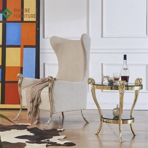 Elegant Pure White Golden Frame Wedding Bridal High <strong>Back</strong> Crown <strong>Wing</strong> <strong>Arm</strong> Sofa <strong>Chairs</strong> - Product Image 2