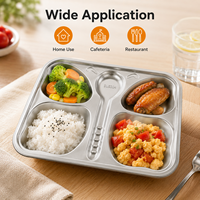 Plateau repas en acier inoxydable écologique à 5 compartiments avec fente intégrée pour cuillère et bords arrondis lisses