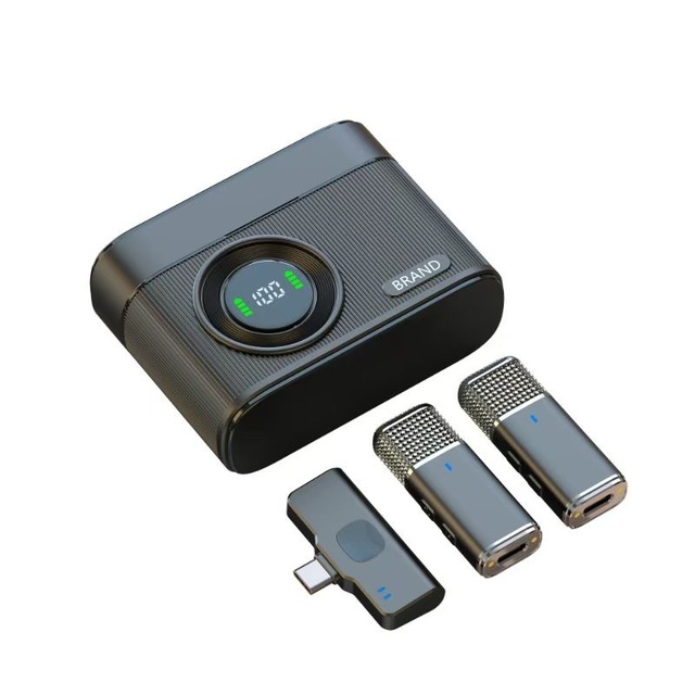 Professional 2.4Ghz Wireless Lavalier Microphones for Video Recording Live Stream LED Lamp Noise Cancelling Dual Mic