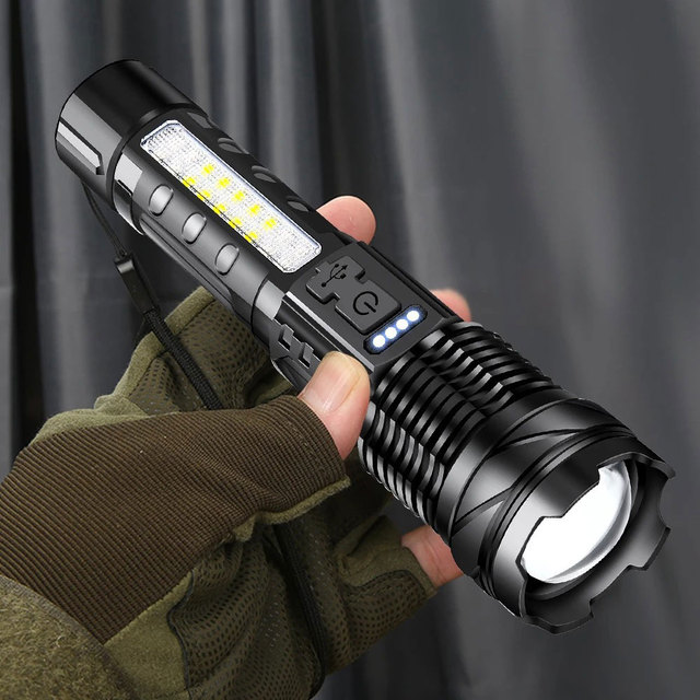 Portable Rechargeable Led Flashlight Torch Multifunctional Zoom Focus Adjustable Flashlight 100000 Lumens Waterproof
