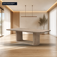 Table à manger moderne en chêne massif, 8-10 places, table rectangulaire minimaliste en bois avec base en piédestal en forme de pont pour restaurant, villa, hôtel