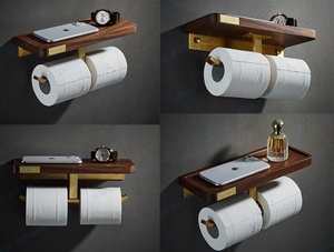 Portato a parete in <span class=keywords><strong>legno</strong></span> di noce oro spazzolato porta <span class=keywords><strong>carta</strong></span> <span class=keywords><strong>igienica</strong></span> con mensola del telefono - Product Image 5