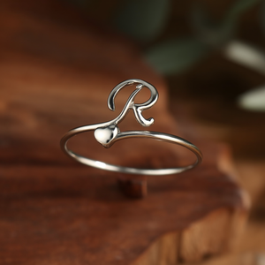 Fashion <b>Rings</b> 316L Stainless Steel PVD Gold Plating Heart <b>Initial</b> R Design Adjustable Size For Women Jewelry - Product Image 3