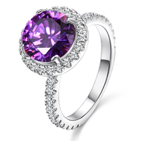 Bague classique en argent rhodié plaqué or rose avec zircone cubique bleue et violette de qualité AAA, ensemble de bagues de mariage éternité pour femmes