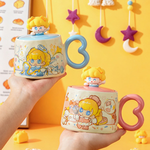 Taza de Leche de Cerámica de 350 ml con Tapa, Linda Taza de Porcelana con Dibujos Animados para Bebidas Calientes o Frías, Regalo Empresarial o Regalo para Niñas - Product Image 1