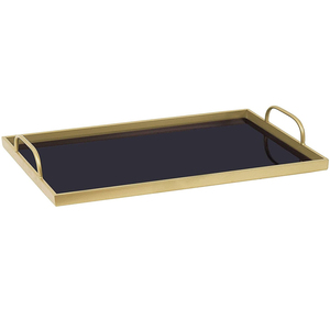 Plateau <span class=keywords><strong>de</strong></span> <span class=keywords><strong>service</strong></span> rectangulaire, finition métallique <span class=keywords><strong>or</strong></span>, avec verre <span class=keywords><strong>noir</strong></span>, <span class=keywords><strong>table</strong></span> basse, <span class=keywords><strong>service</strong></span>, décoration <span class=keywords><strong>de</strong></span> maison - Product Image 4
