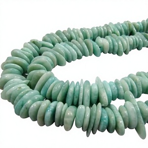 Perles d'Amazonite naturelle en forme de pépite, plates, lisses, de 10 mm à 15 mm, enfilées sur un cordon de 8 pouces de long - Product Image 1