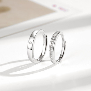 Anillos Ajustables con Circonitas, Diseño Simple, Venta al por Mayor, para Mujer y Hombre, Plata de Ley 925, Chapado en Oro Blanco, Joyería para Parejas - Product Image 2