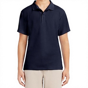 Polo en coton Oxford bleu marine à manches courtes pour homme, respirant, coupe classique, couleur unie, design tissé - Product Image 1