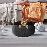 Lit rond en feutre pour chat avec poignées de transport, niche intérieure pour chat, abri confortable pour animaux de compagnie pour la maison