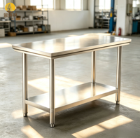 Comptoir de préparation de cuisine commerciale en acier inoxydable, table de travail à 2 niveaux avec étagère inférieure pour restaurant